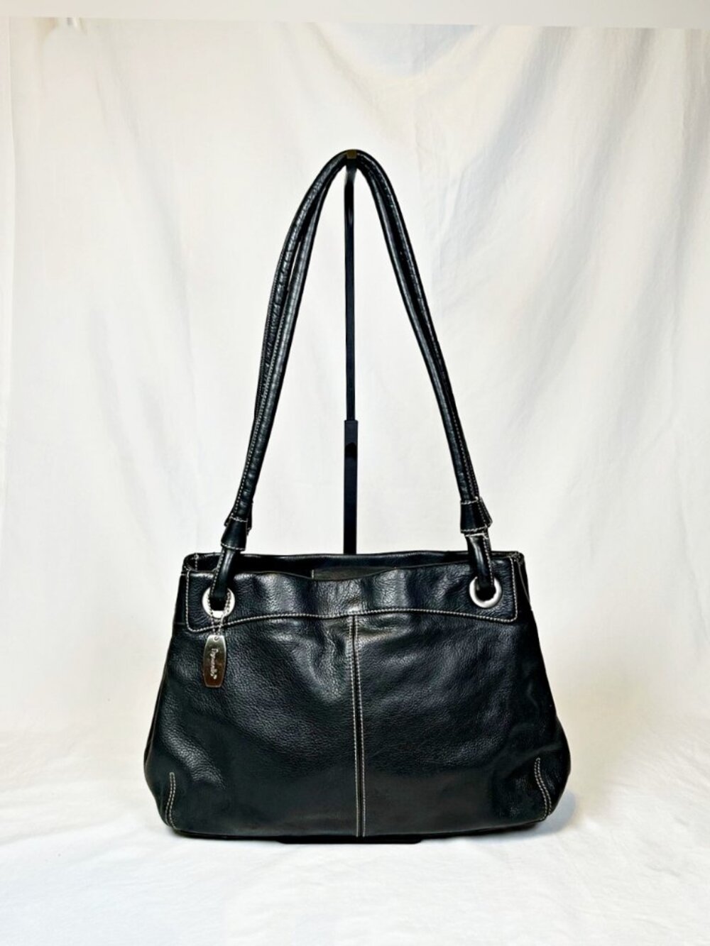 Tignanello Black Pebbled Leather Tote Shoulder Bag